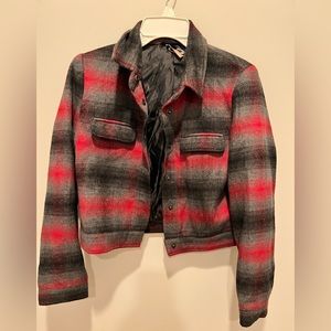Topshop cropped wool blend plaid jacket
